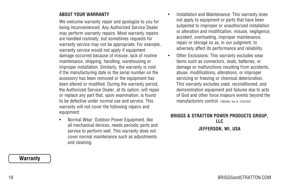 Briggs & Stratton Model 040205-0 User Manual | Page 20 / 64