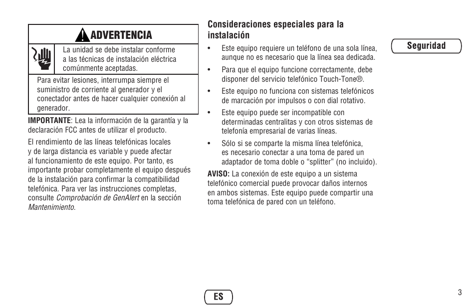 Advertencia | Briggs & Stratton Model 040205-0 User Manual | Page 25 / 64
