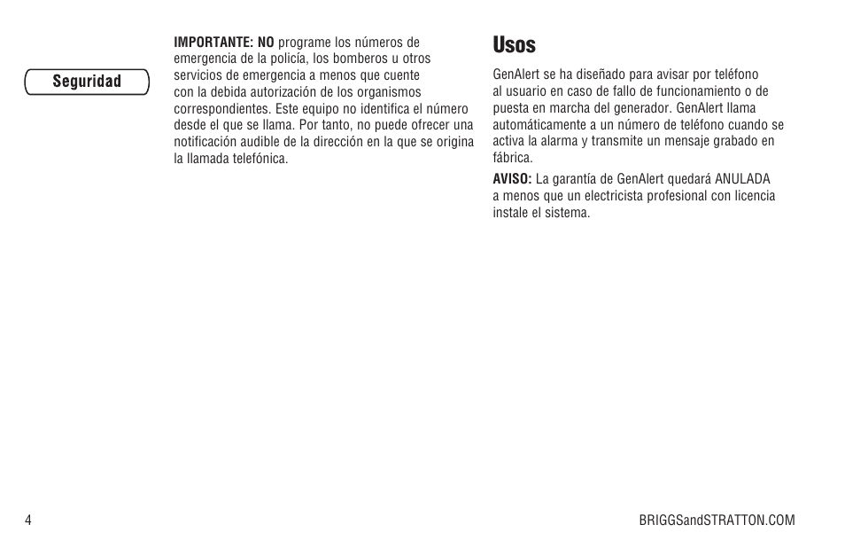 Usos | Briggs & Stratton Model 040205-0 User Manual | Page 26 / 64