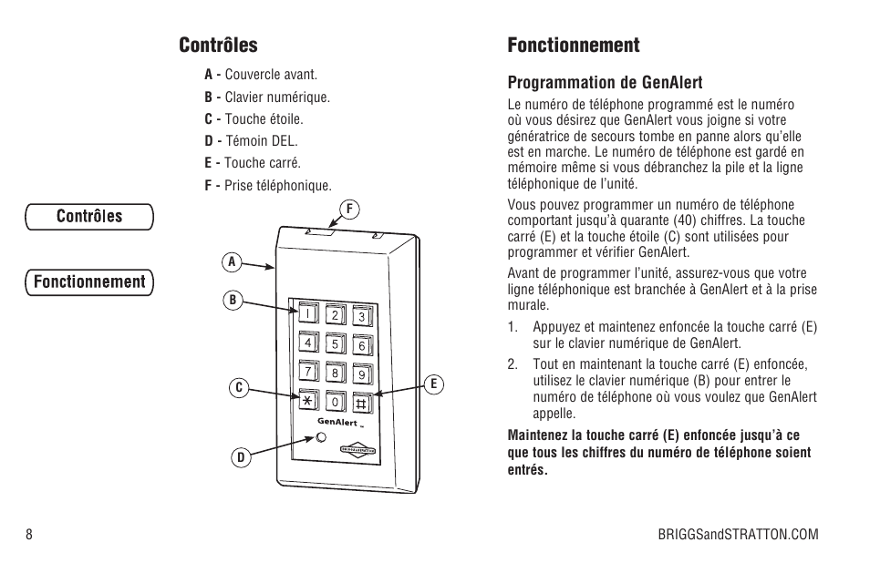 Contrôles, Fonctionnement | Briggs & Stratton Model 040205-0 User Manual | Page 52 / 64