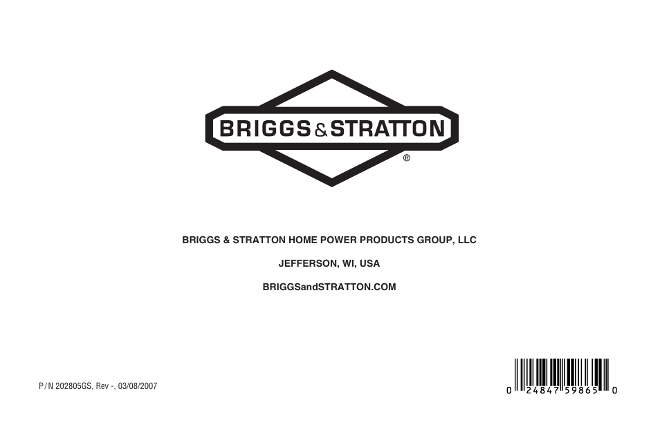 Briggs & Stratton Model 040205-0 User Manual | Page 64 / 64