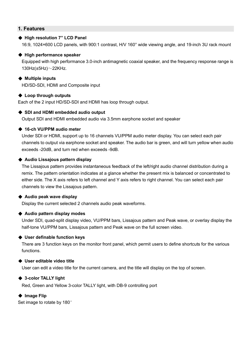 Features | SWIT Electronics M-1071A User Manual | Page 4 / 12