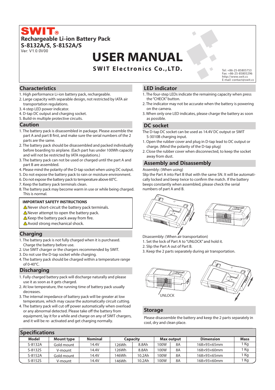 SWIT Electronics S-8132S User Manual | 1 page