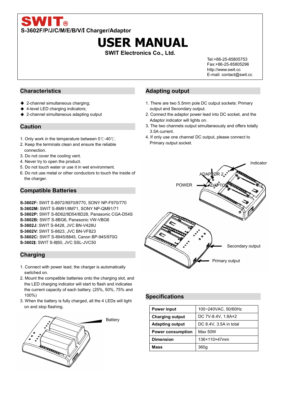 SWIT Electronics S-3602I User Manual | 1 page