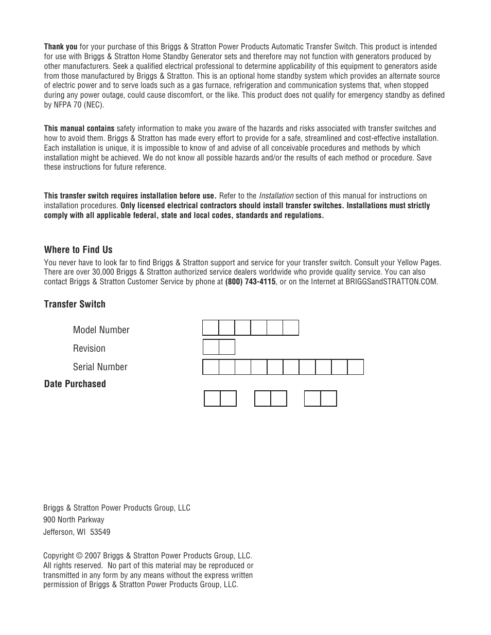 Briggs & Stratton NEMA 3R User Manual | Page 2 / 40