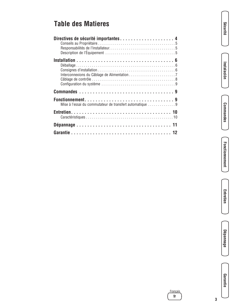 Table des matieres | Briggs & Stratton NEMA 3R User Manual | Page 31 / 40