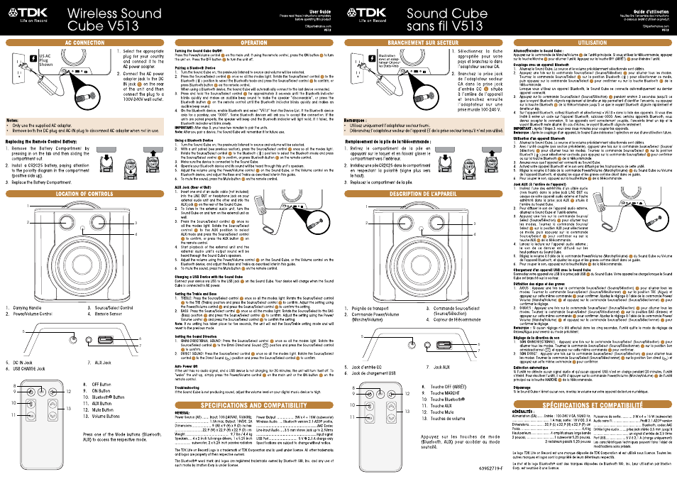 TDK V513 Wireless Sound Cube User Manual | 8 pages