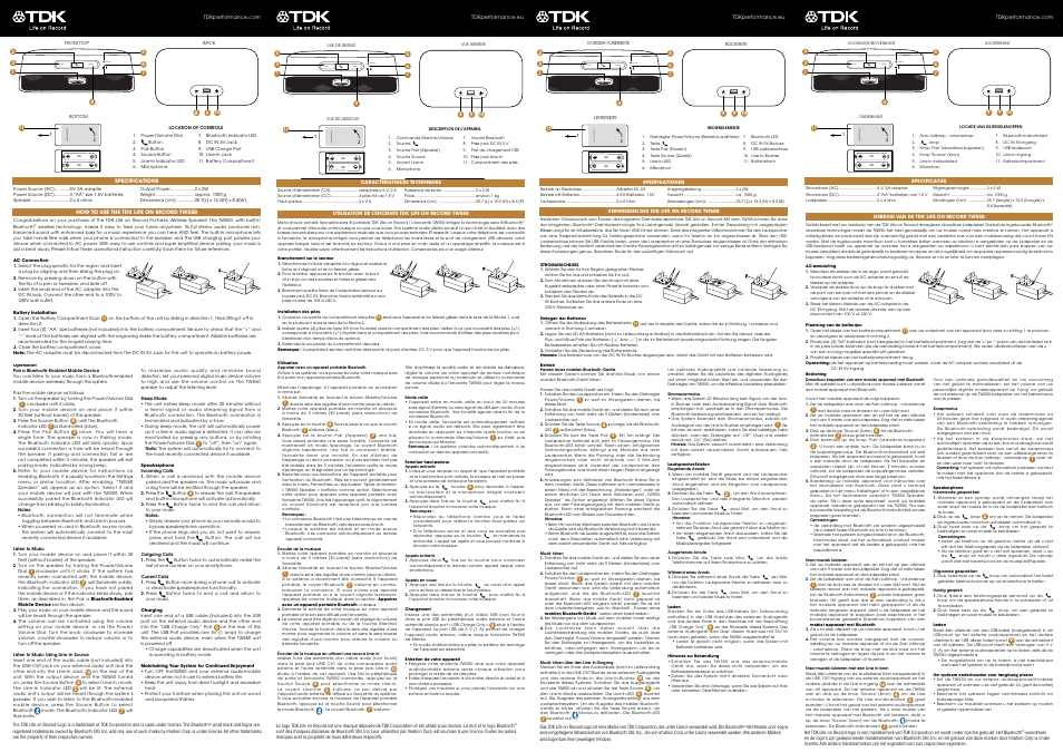 Pair source line-in, Usb charge only dc in line-in | TDK TW550 User Manual | Page 4 / 8