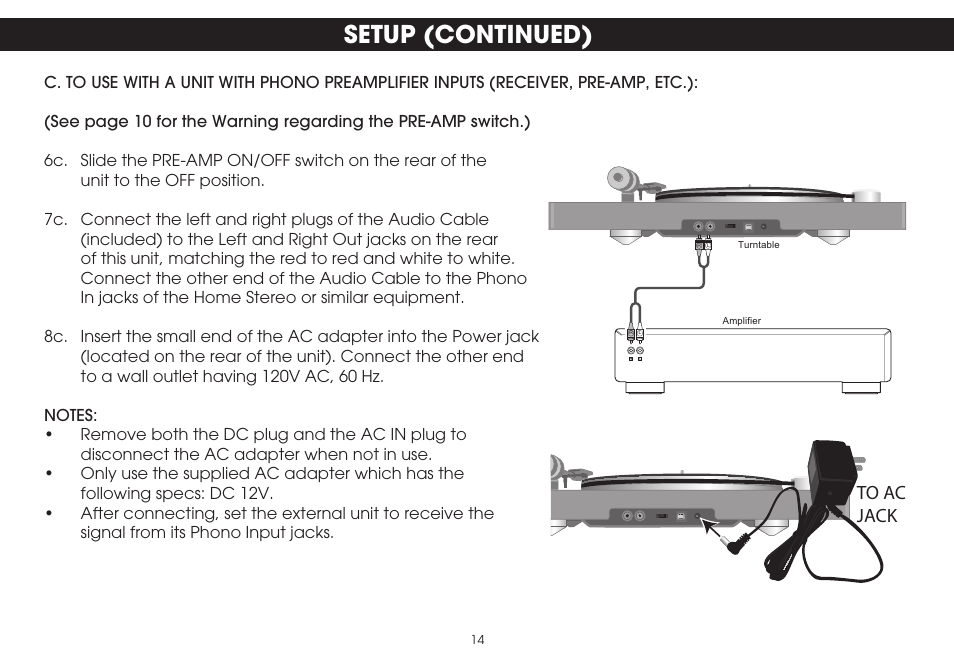 Setup (continued) | TDK TVT1001 User Manual | Page 14 / 36