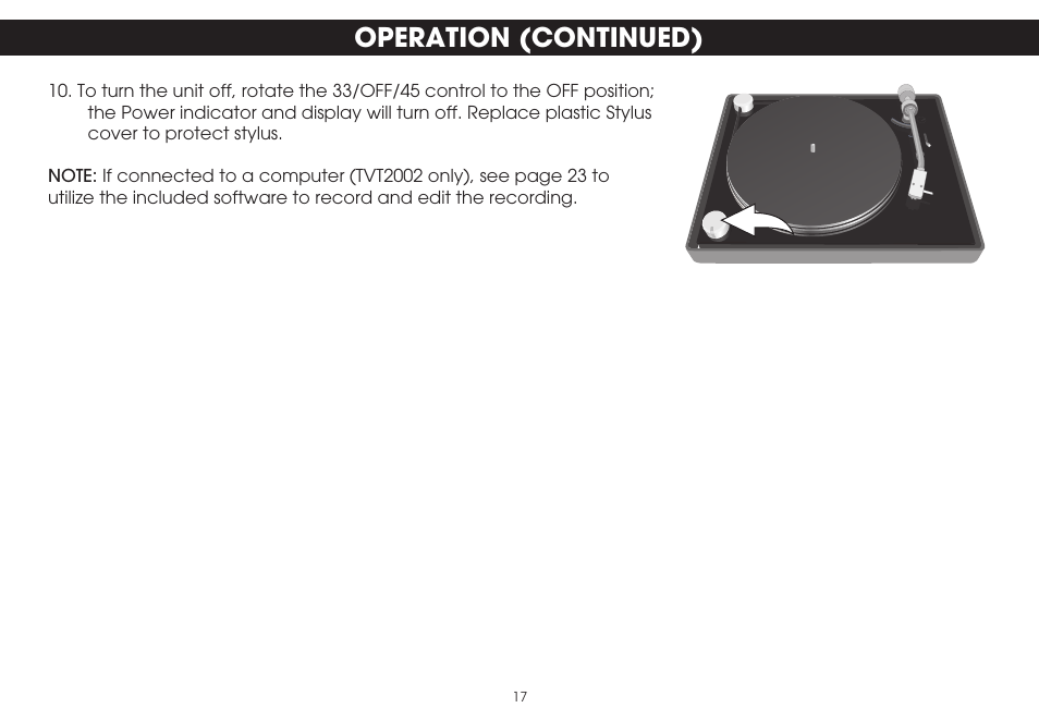Operation (continued) | TDK TVT1001 User Manual | Page 17 / 36