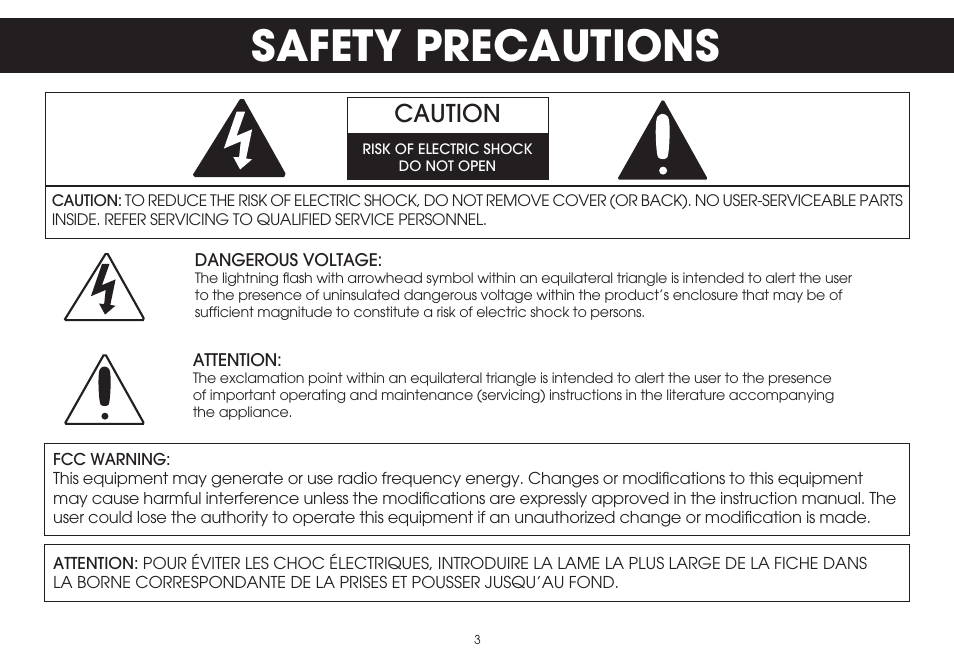 Safety precautions, Caution | TDK TVT1001 User Manual | Page 3 / 36