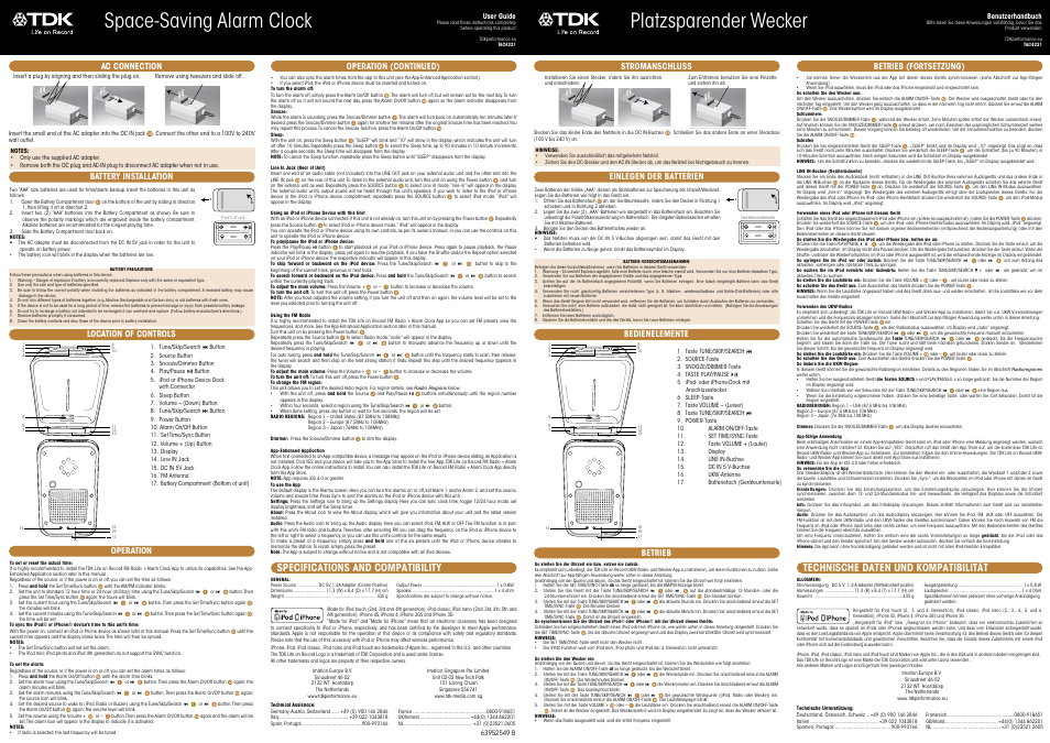 TDK TAC4221 Space Saving Alarm Clock User Manual | 6 pages