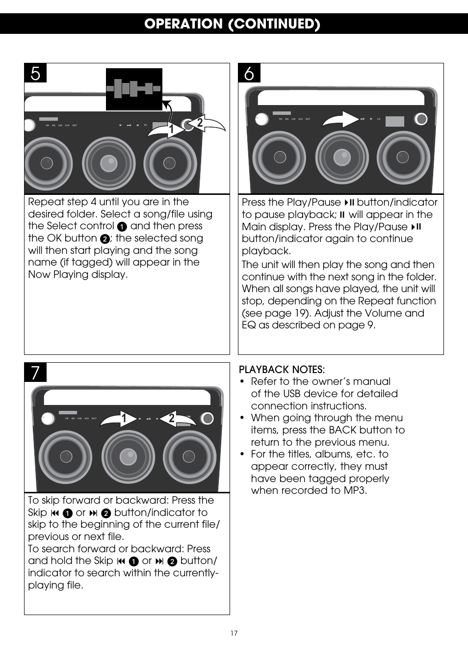 Operation (continued) | TDK TP6803 3 Speaker Boombox User Manual | Page 17 / 78