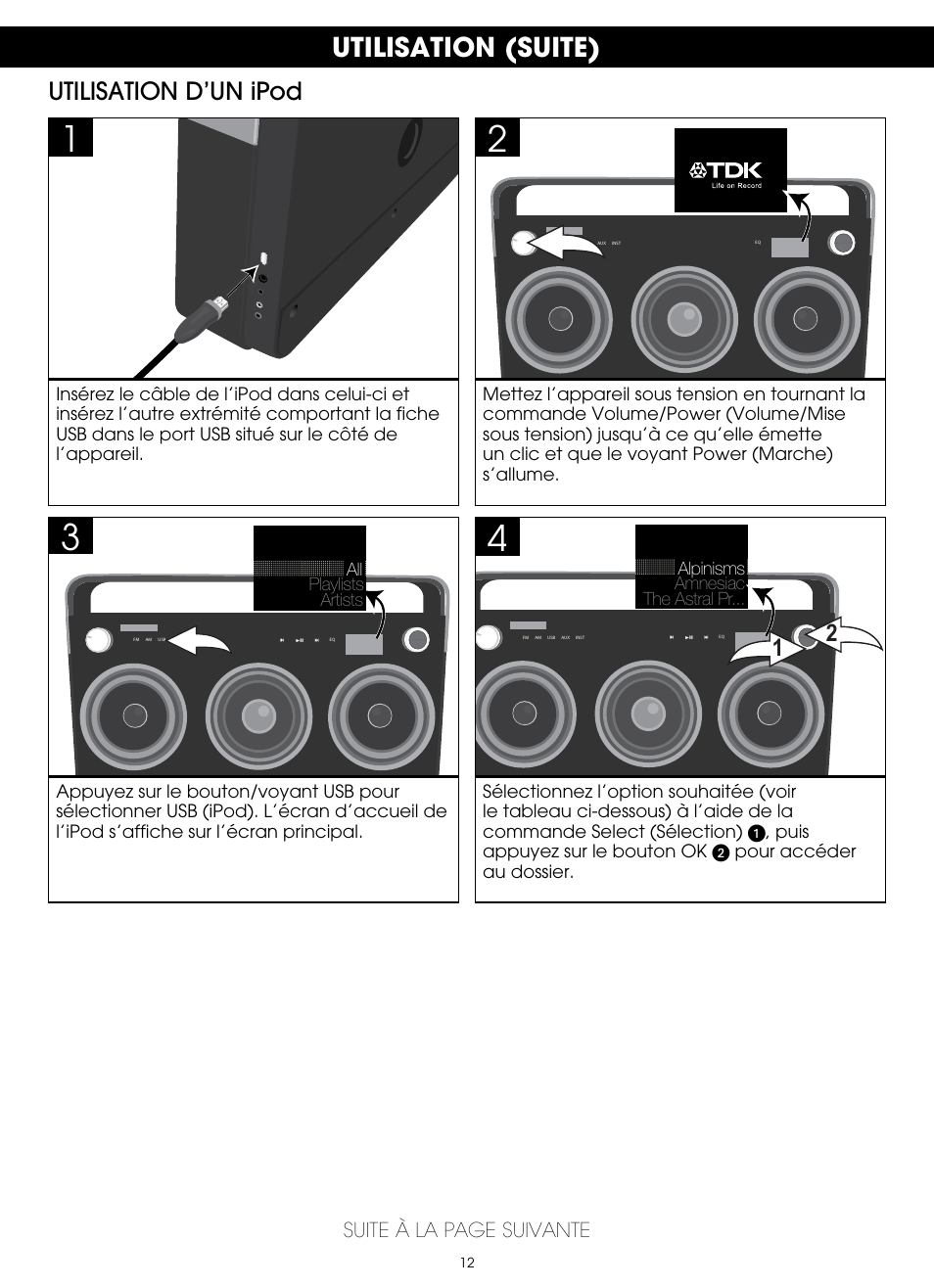 Utilisation (suite), Utilisation d’un ipod | TDK TP6803 3 Speaker Boombox User Manual | Page 38 / 78