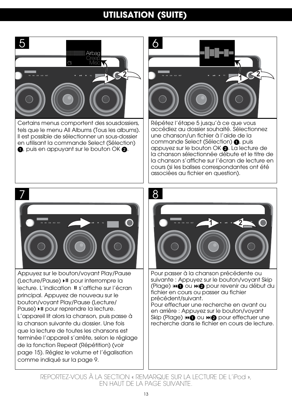 Utilisation (suite) | TDK TP6803 3 Speaker Boombox User Manual | Page 39 / 78