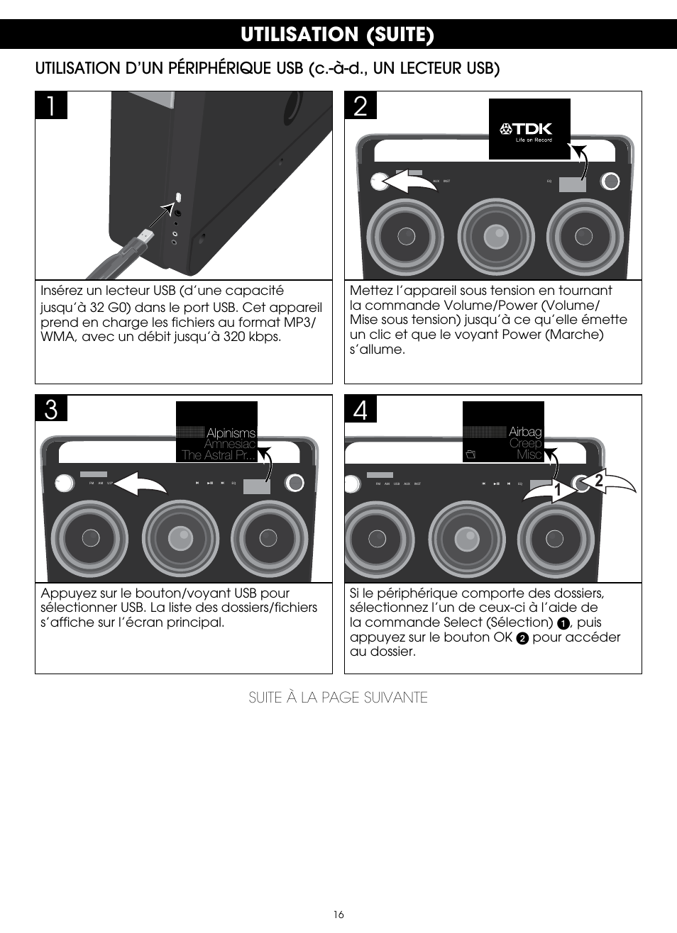 Utilisation (suite) | TDK TP6803 3 Speaker Boombox User Manual | Page 42 / 78