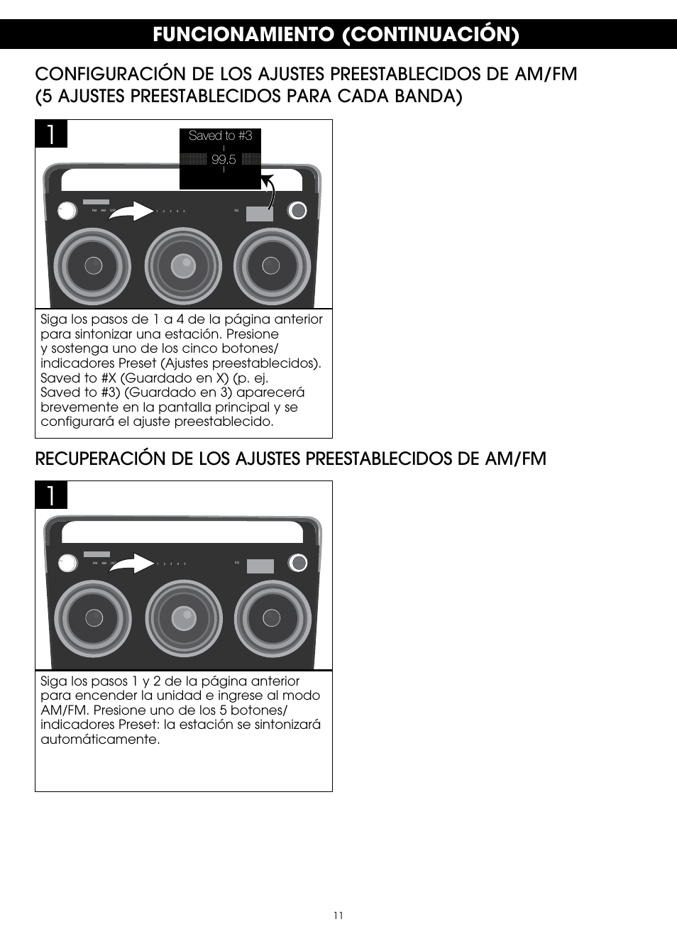 Funcionamiento (continuación) | TDK TP6803 3 Speaker Boombox User Manual | Page 63 / 78