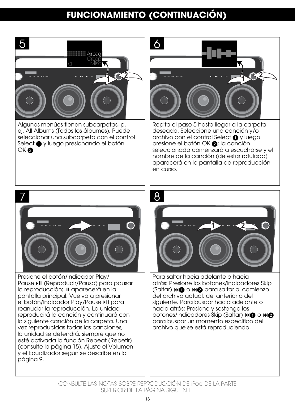 Funcionamiento (continuación) | TDK TP6803 3 Speaker Boombox User Manual | Page 65 / 78