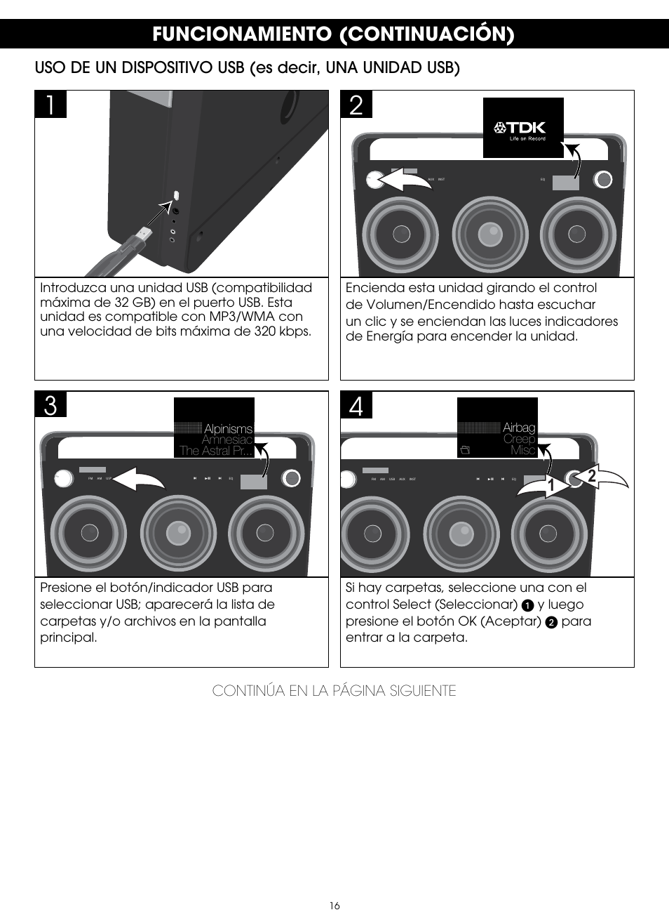 Funcionamiento (continuación) | TDK TP6803 3 Speaker Boombox User Manual | Page 68 / 78