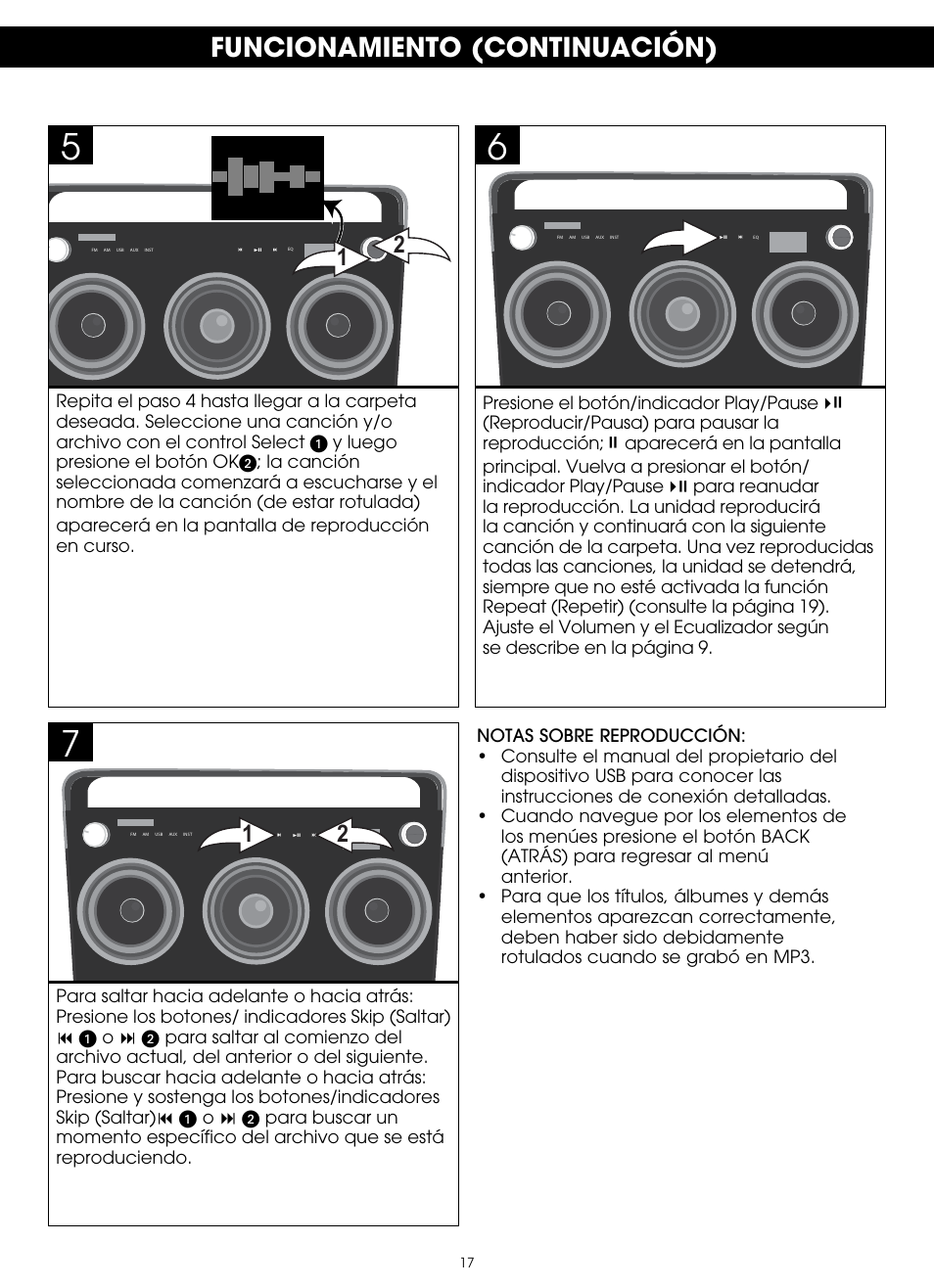Funcionamiento (continuación) | TDK TP6803 3 Speaker Boombox User Manual | Page 69 / 78