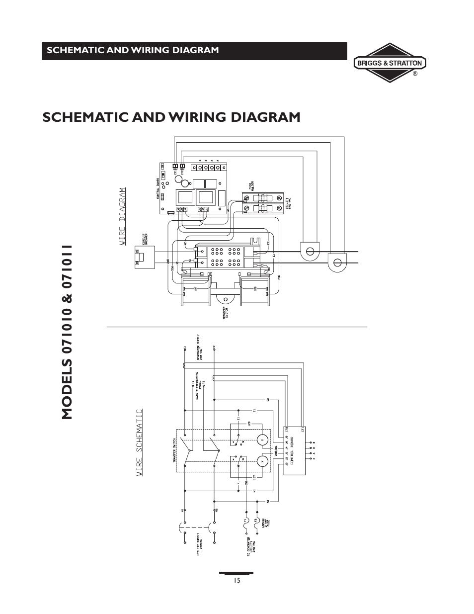 Schematic and wiring diagram | Briggs & Stratton 71009 User Manual | Page 15 / 44