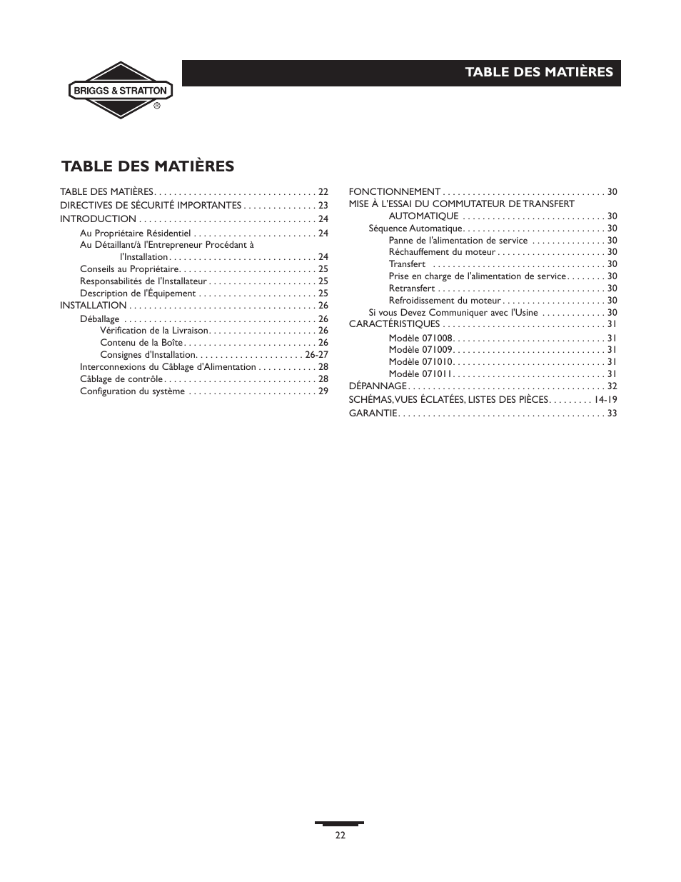 Briggs & Stratton 71009 User Manual | Page 22 / 44