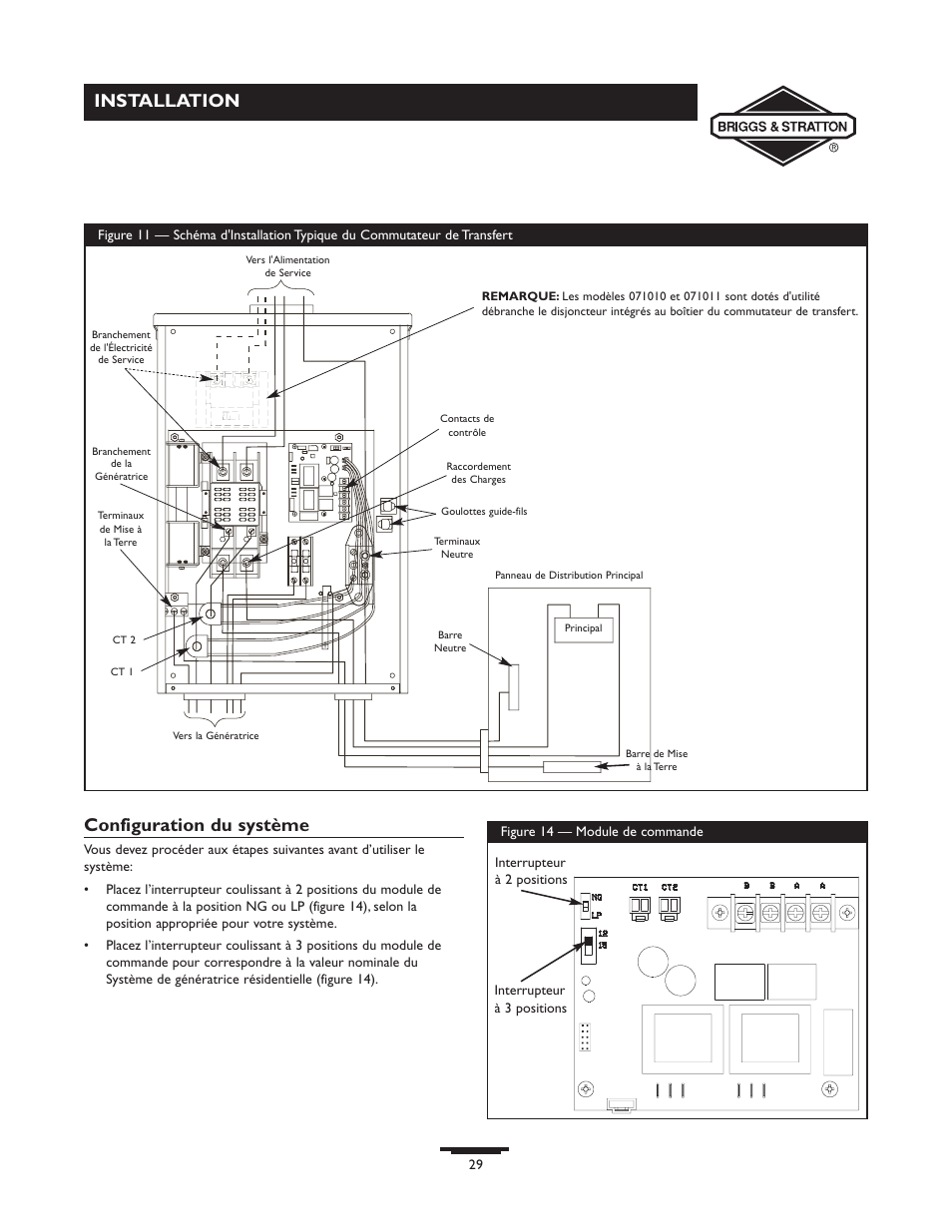 Installation configuration du système | Briggs & Stratton 71009 User Manual | Page 29 / 44