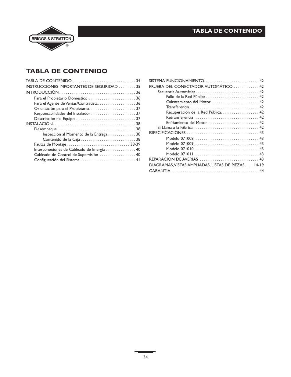 Briggs & Stratton 71009 User Manual | Page 34 / 44