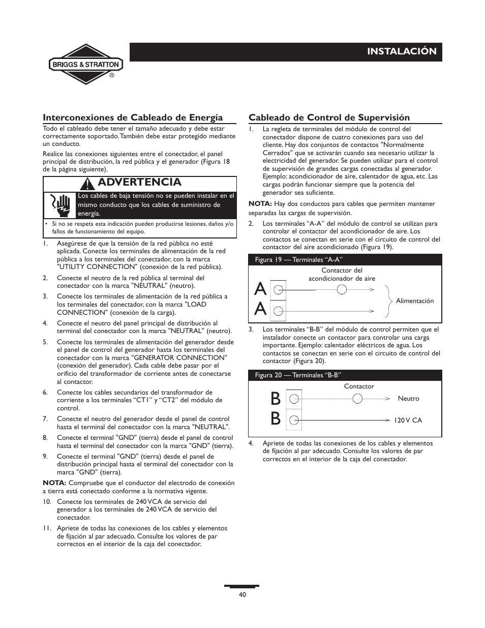 Advertencia | Briggs & Stratton 71009 User Manual | Page 40 / 44