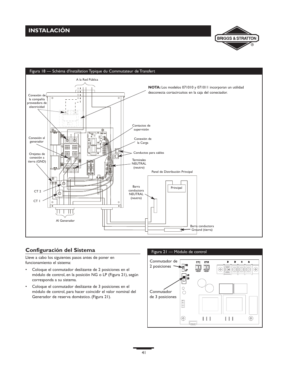 Instalación configuración del sistema | Briggs & Stratton 71009 User Manual | Page 41 / 44