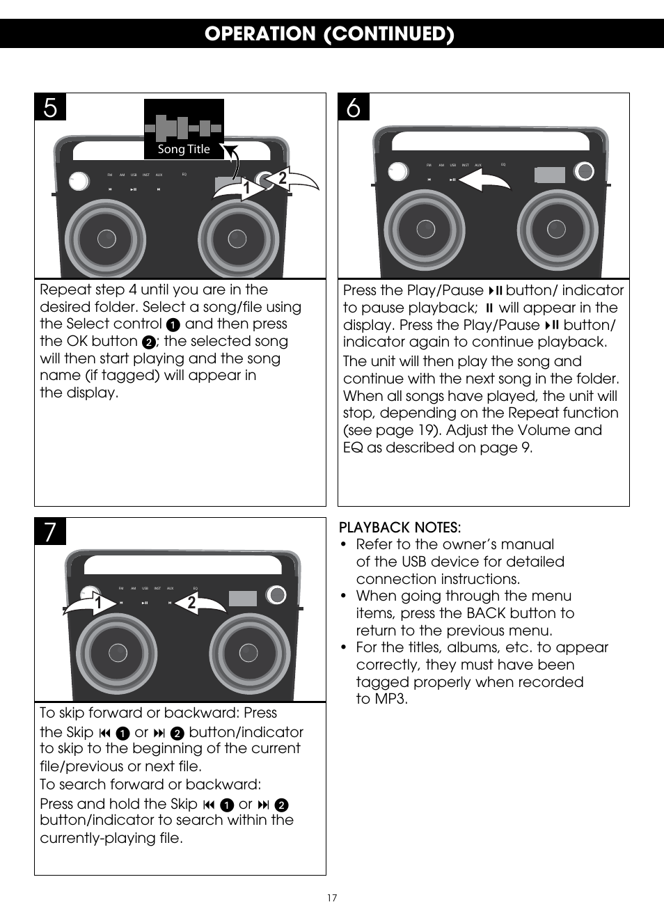 Operation (continued) | TDK TP6802 2-Speaker Boombox User Manual | Page 17 / 78