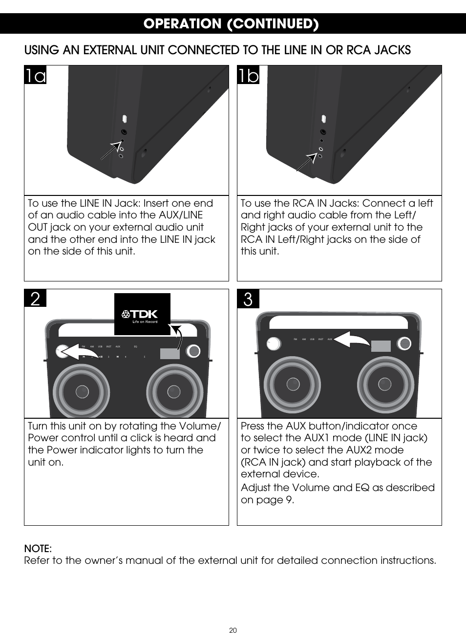 Operation (continued) | TDK TP6802 2-Speaker Boombox User Manual | Page 20 / 78