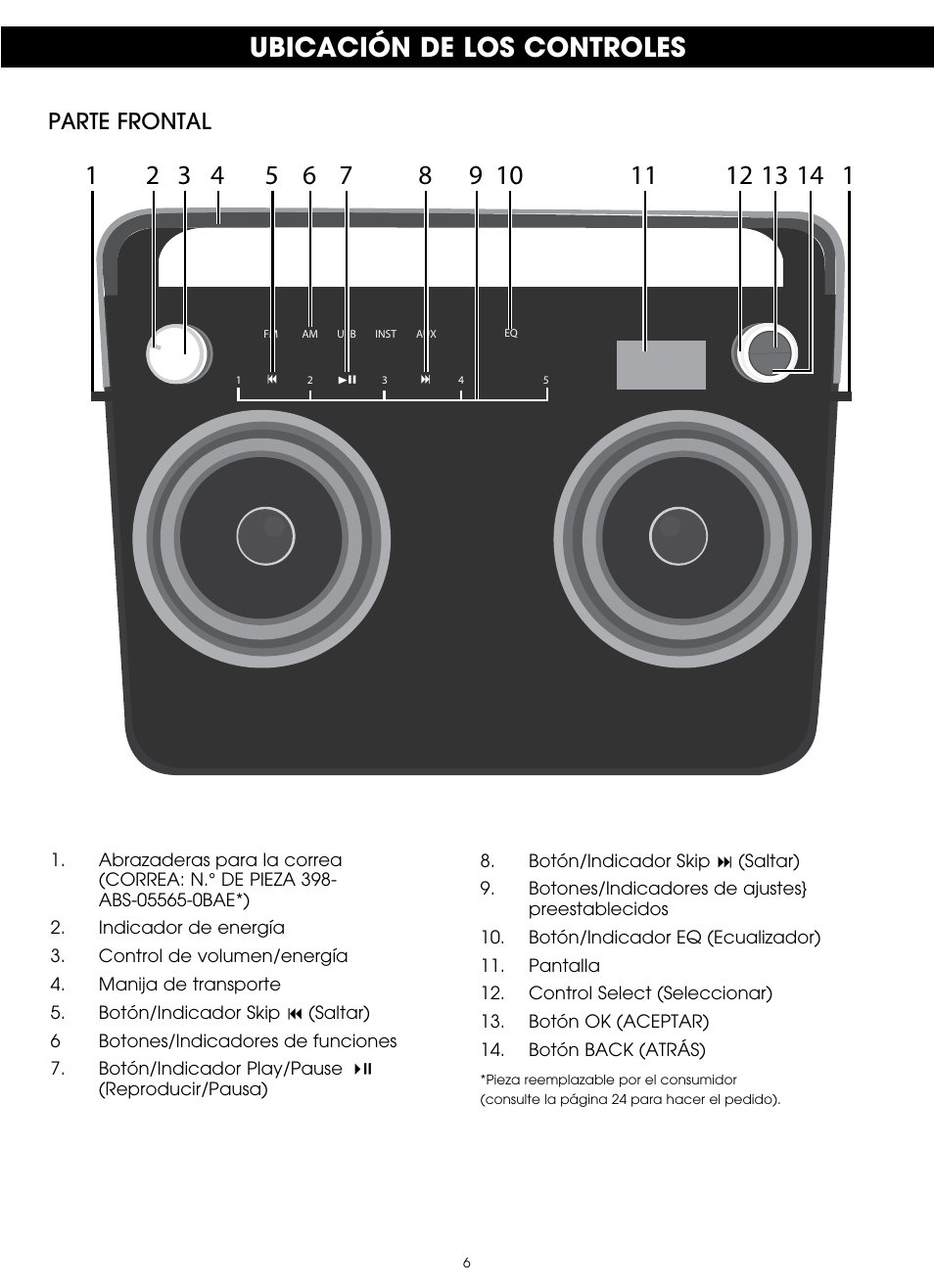 Ubicación de los controles | TDK TP6802 2-Speaker Boombox User Manual | Page 32 / 78