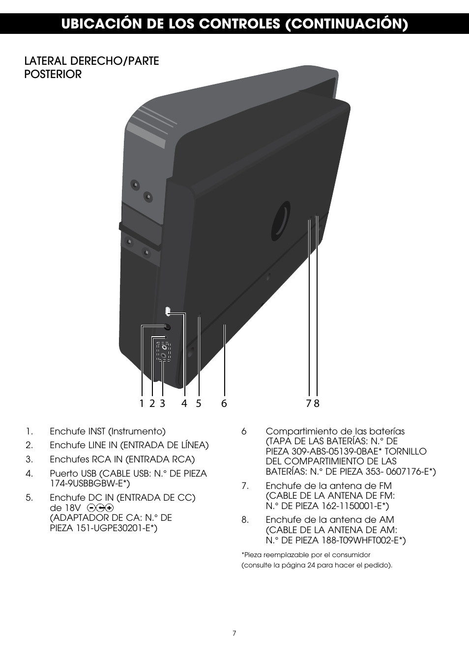 Ubicación de los controles (continuación) | TDK TP6802 2-Speaker Boombox User Manual | Page 33 / 78