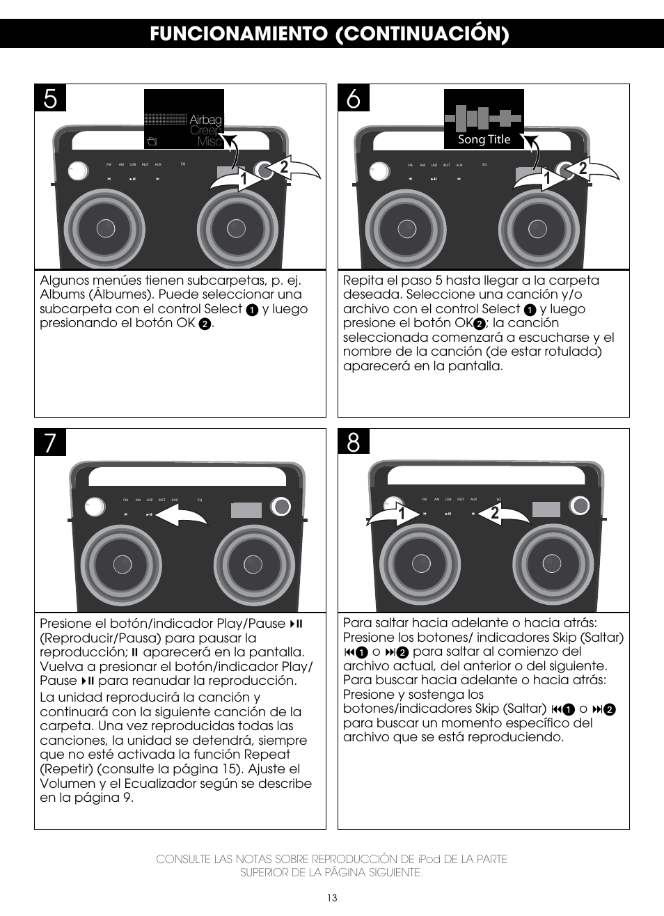 Funcionamiento (continuación) | TDK TP6802 2-Speaker Boombox User Manual | Page 39 / 78