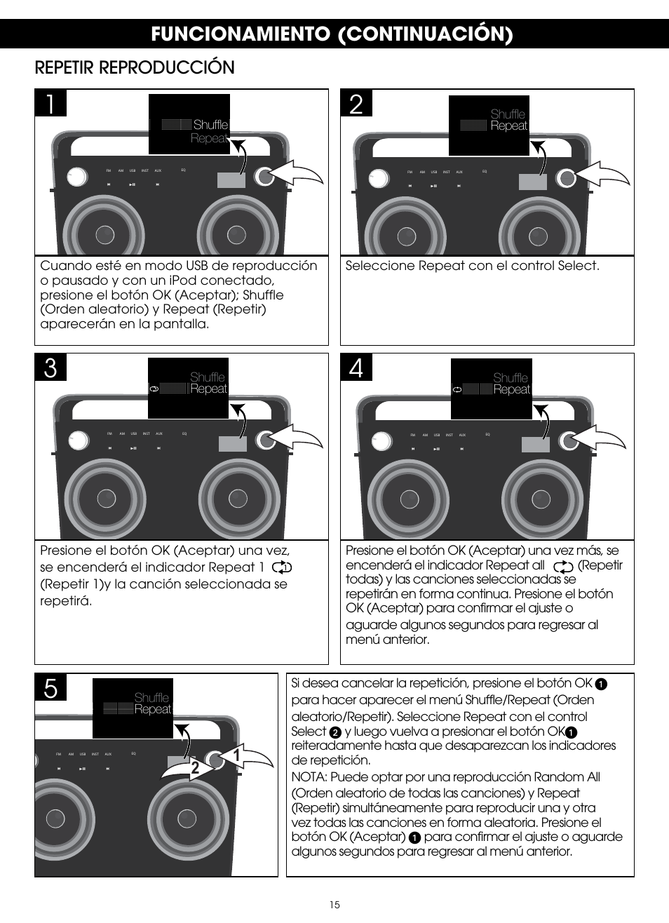 Funcionamiento (continuación), Repetir reproducción | TDK TP6802 2-Speaker Boombox User Manual | Page 41 / 78