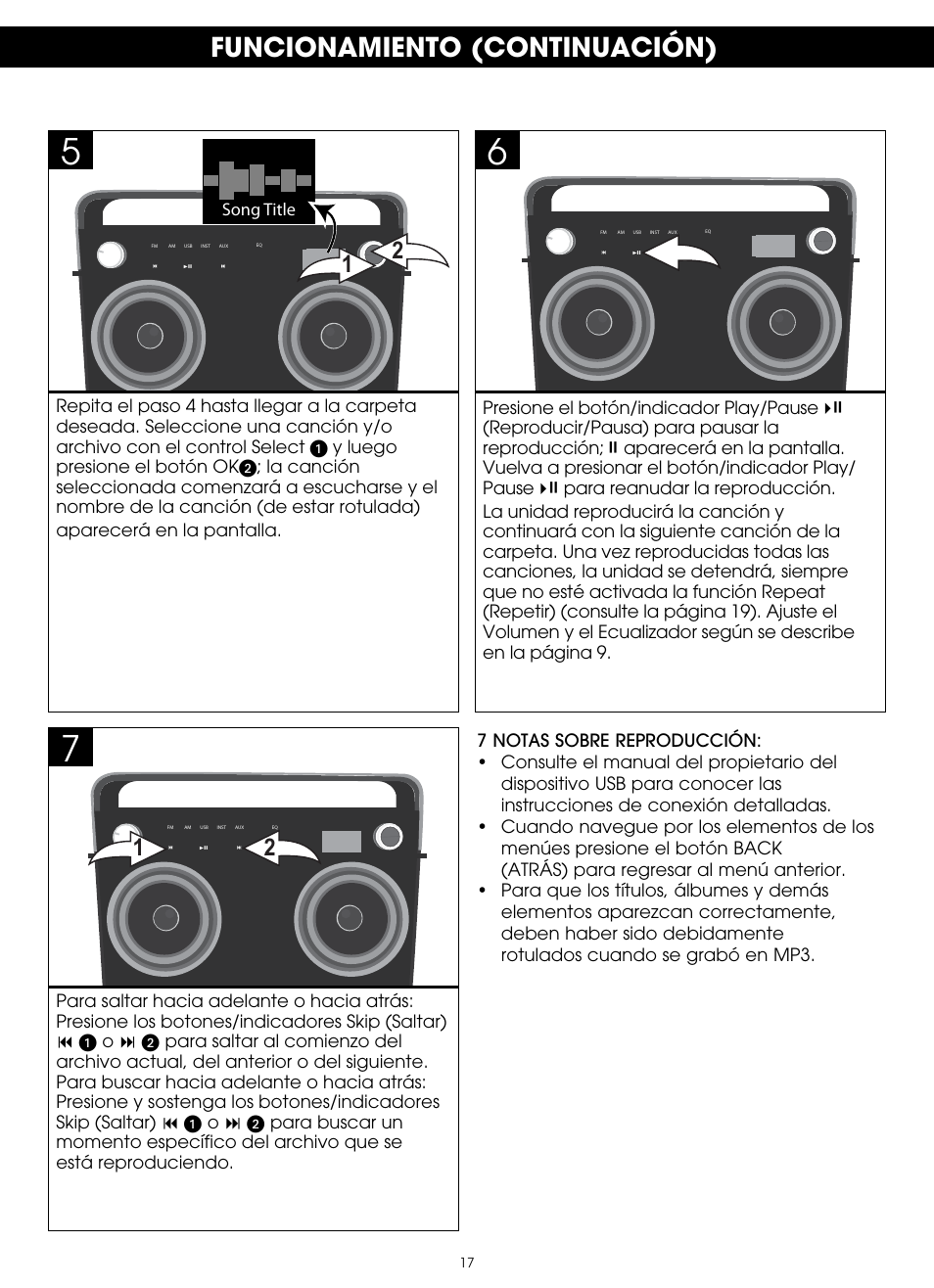 Funcionamiento (continuación) | TDK TP6802 2-Speaker Boombox User Manual | Page 43 / 78