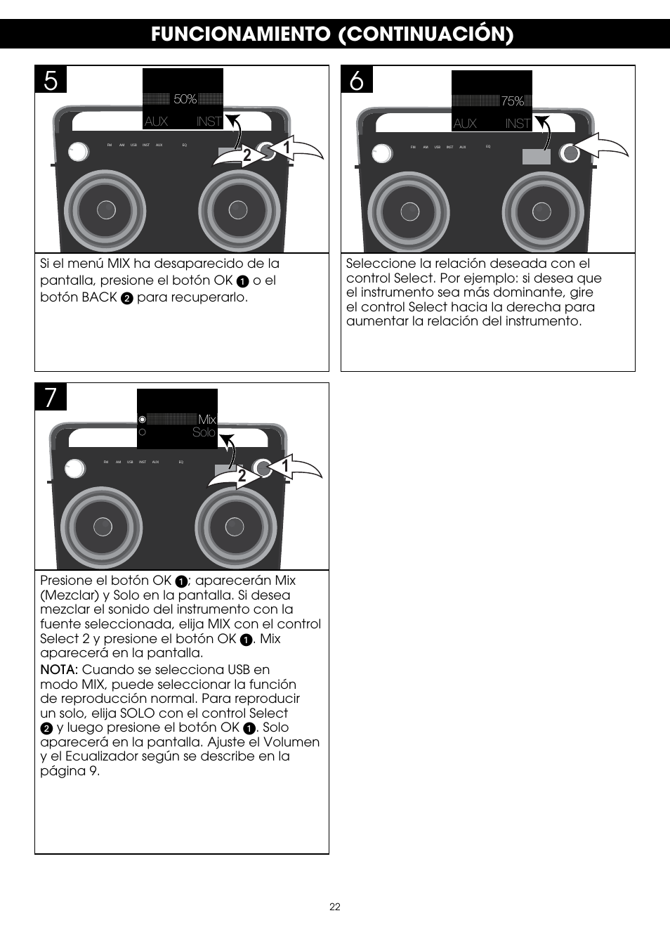 Funcionamiento (continuación) | TDK TP6802 2-Speaker Boombox User Manual | Page 48 / 78