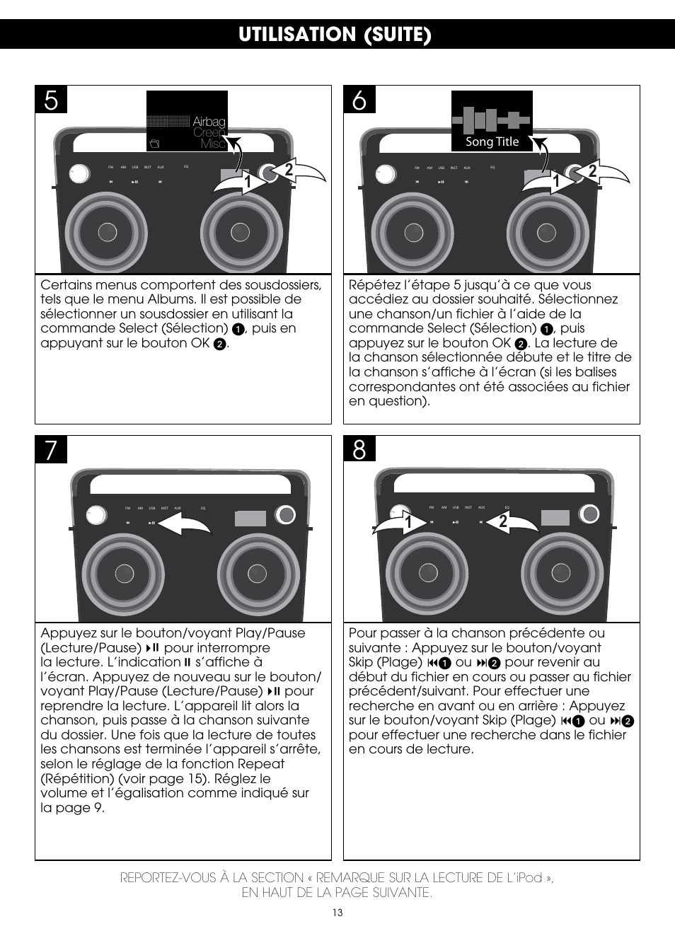 Utilisation (suite) | TDK TP6802 2-Speaker Boombox User Manual | Page 65 / 78