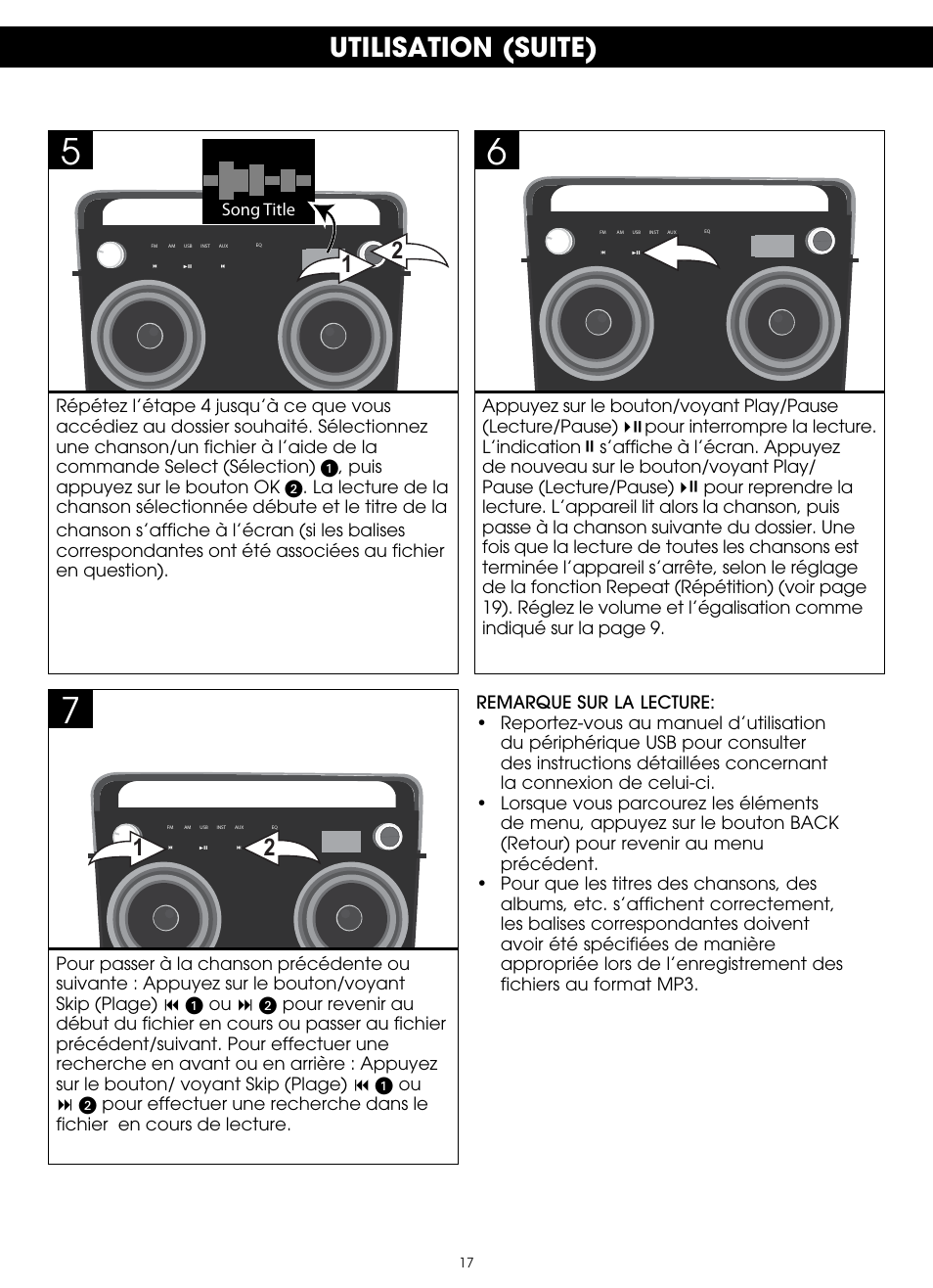 Utilisation (suite) | TDK TP6802 2-Speaker Boombox User Manual | Page 69 / 78