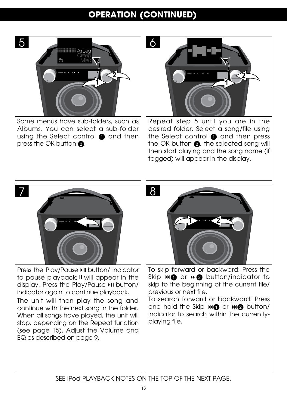 Operation (continued) | TDK TP6701 Sound Cube User Manual | Page 13 / 73