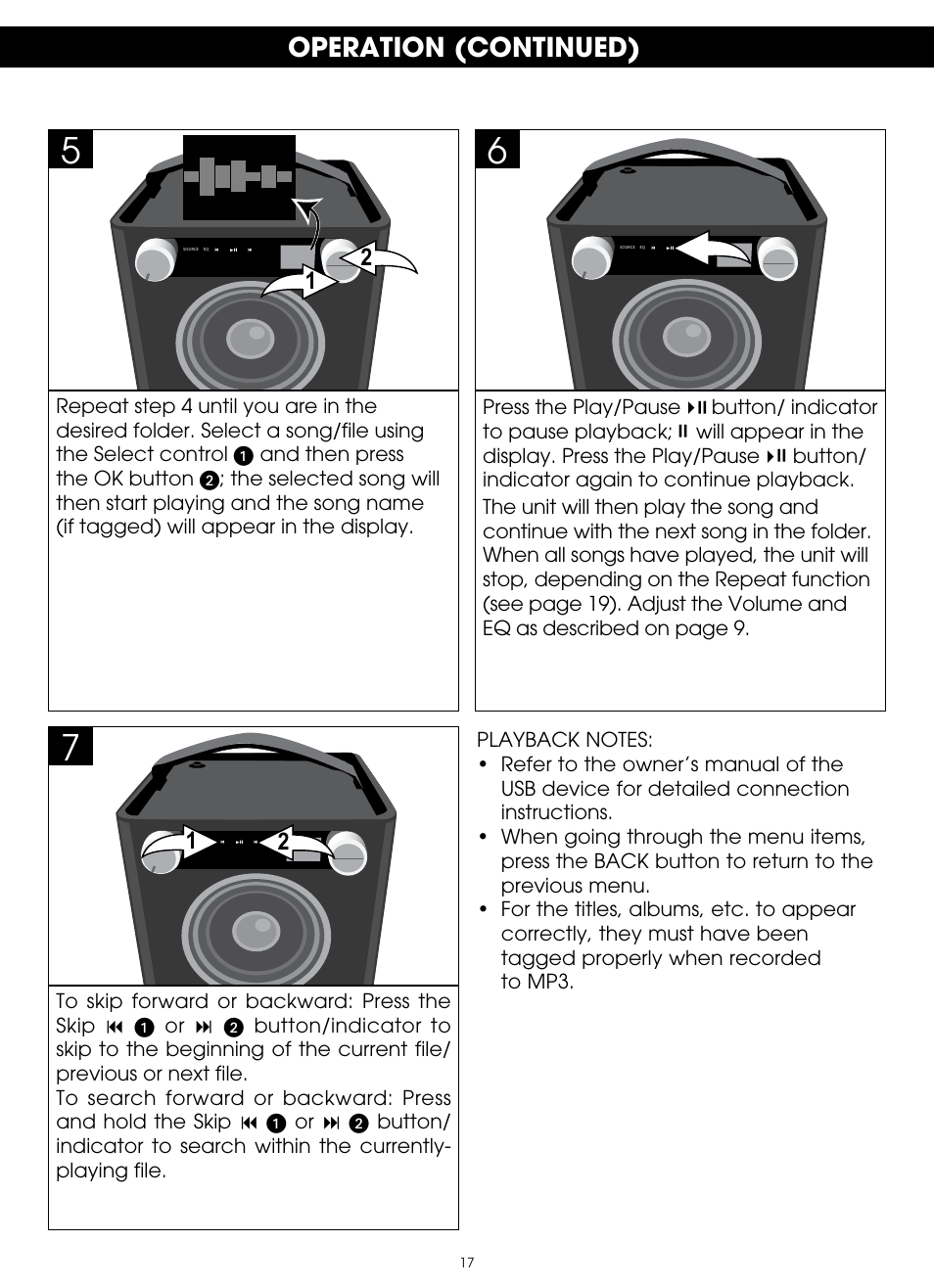 Operation (continued) | TDK TP6701 Sound Cube User Manual | Page 17 / 73