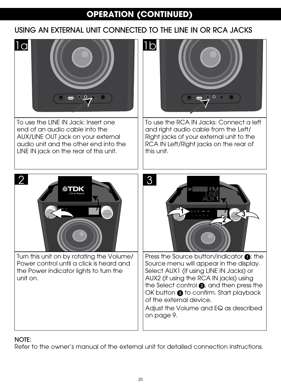 Operation (continued) | TDK TP6701 Sound Cube User Manual | Page 20 / 73
