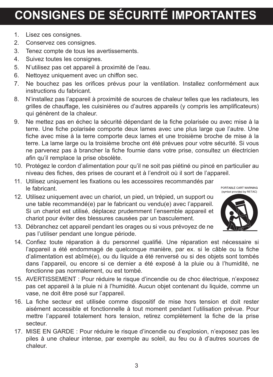 Consignes de sécurité importantes | TDK TP6701 Sound Cube User Manual | Page 30 / 73