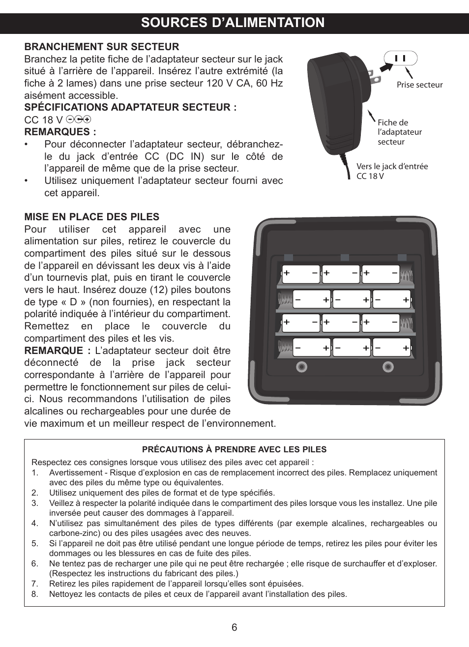Sources d’alimentation | TDK TP6701 Sound Cube User Manual | Page 33 / 73