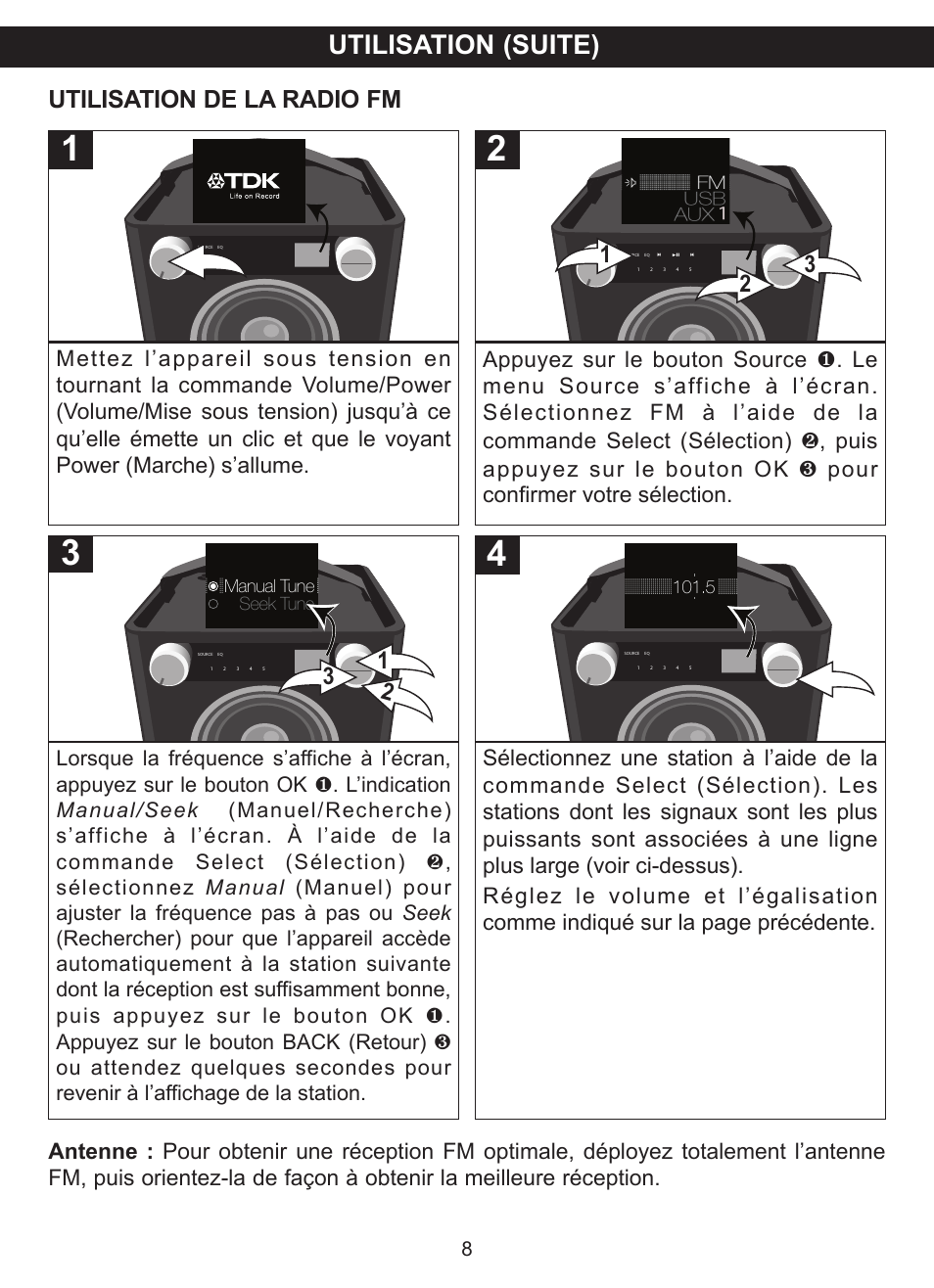 Utilisation (suite), Utilisation de la radio fm | TDK TP6701 Sound Cube User Manual | Page 35 / 73