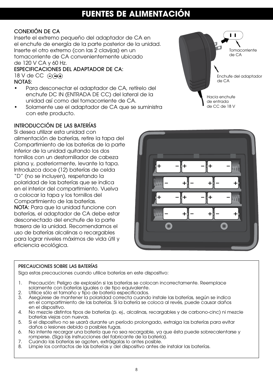 Fuentes de alimentación | TDK TP6701 Sound Cube User Manual | Page 55 / 73