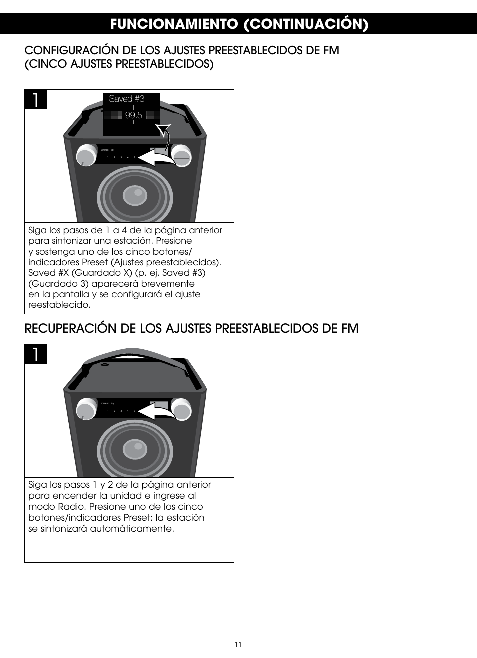 Funcionamiento (continuación), Recuperación de los ajustes preestablecidos de fm | TDK TP6701 Sound Cube User Manual | Page 58 / 73