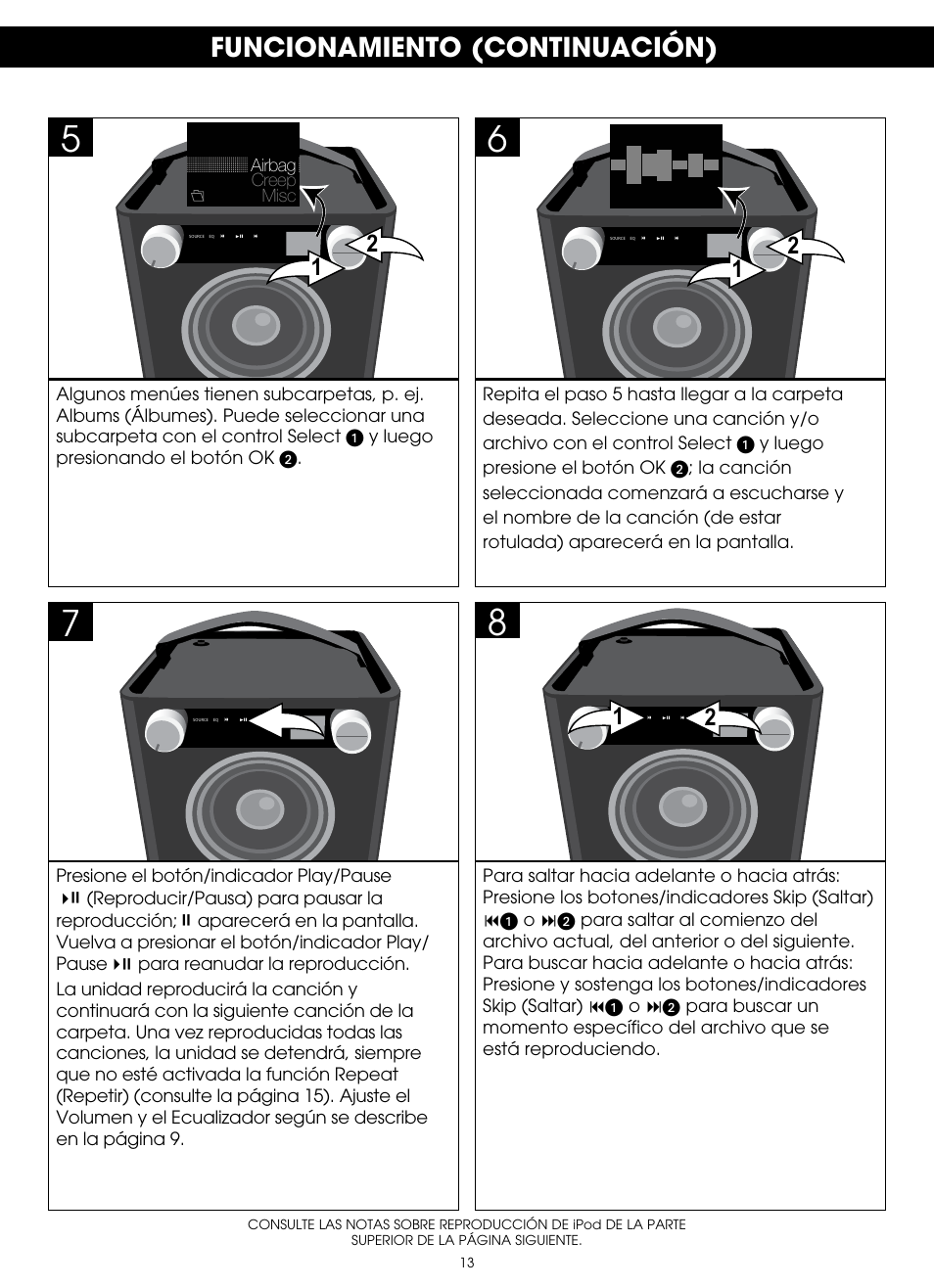 Funcionamiento (continuación) | TDK TP6701 Sound Cube User Manual | Page 60 / 73