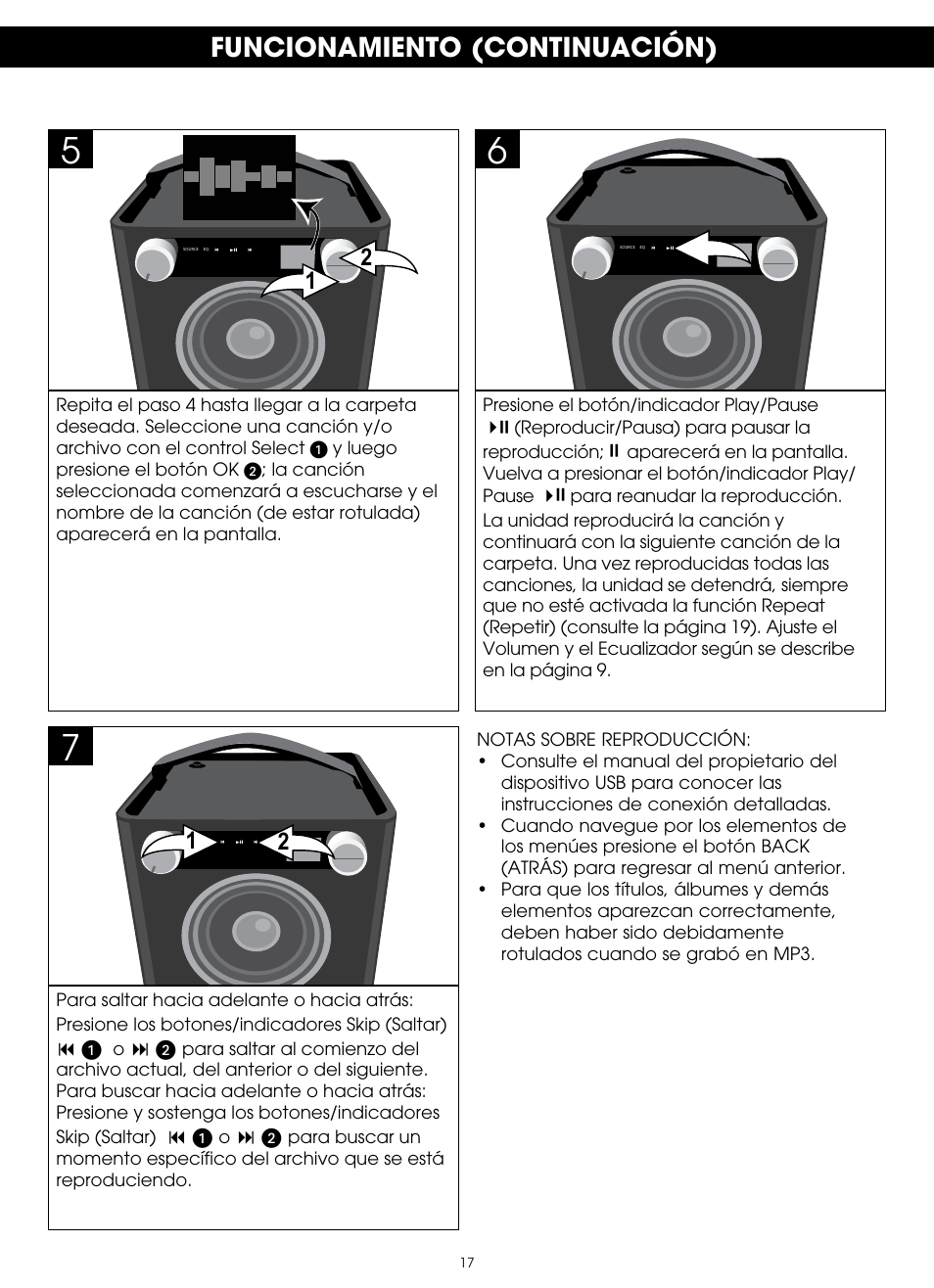Funcionamiento (continuación) | TDK TP6701 Sound Cube User Manual | Page 64 / 73